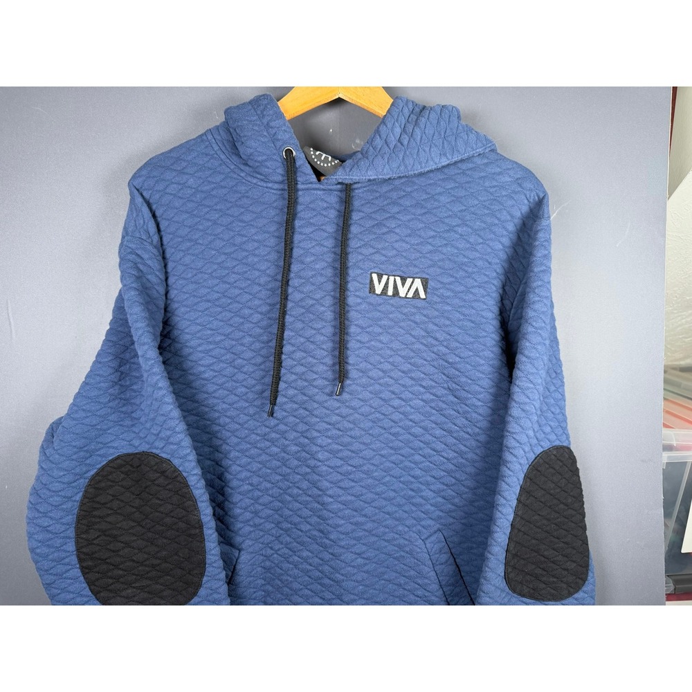 Barstool Sports Viva Quilted Hoodie Mens XL Blue Elbow Patches Pullover Cotton